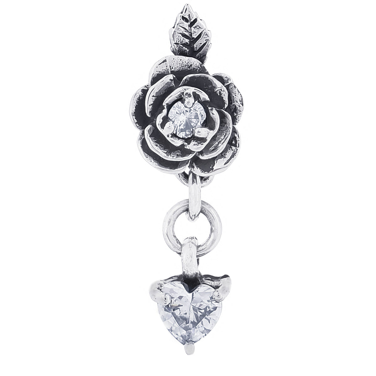TRUELEMENTS 薔薇ハート ドロップピアス クリアジルコニア
