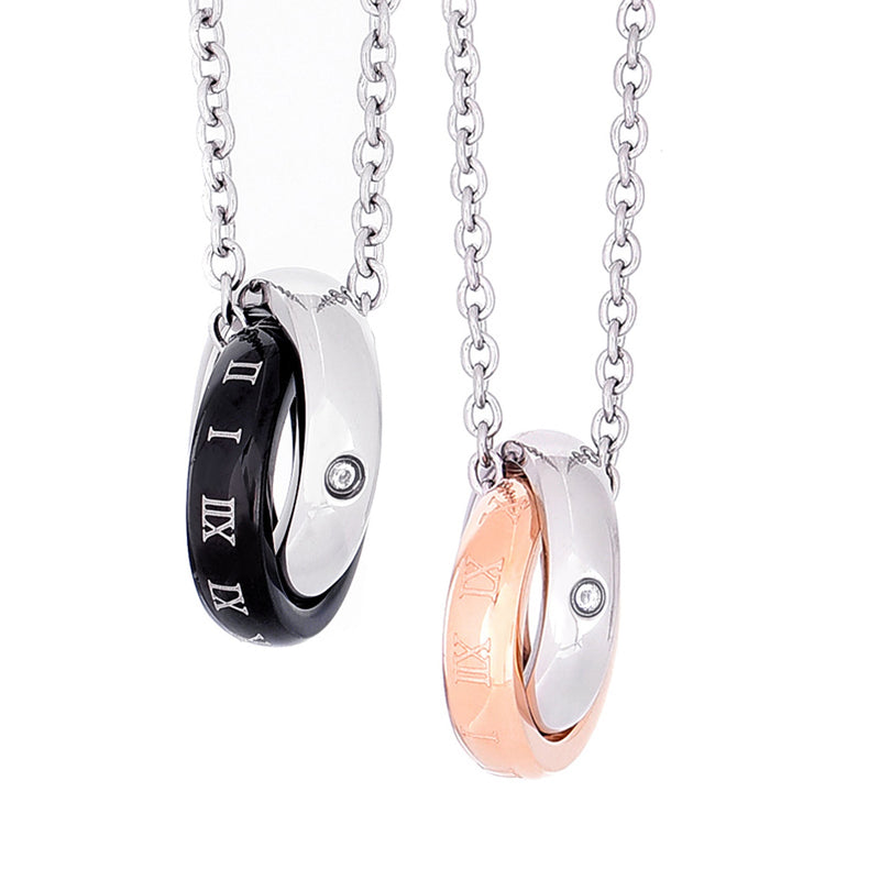 TRUELEMENTS ローマ数字ペアネックレス ブラック＆ピンクゴールド