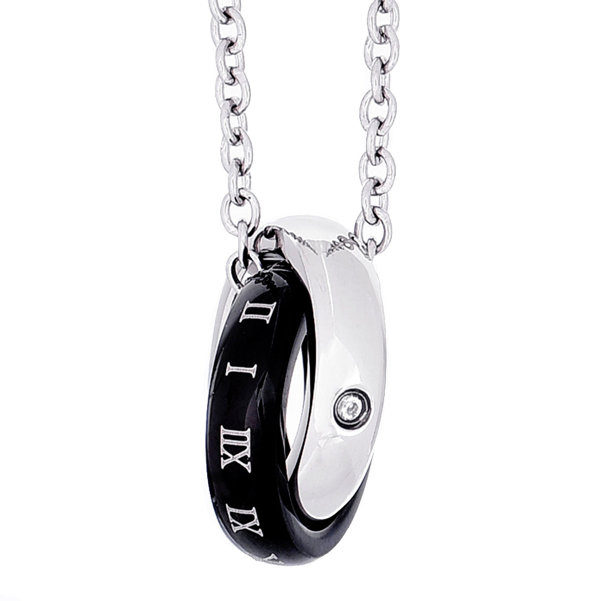 TRUELEMENTS メンズ ローマ数字ダブルリングネックレス ブラック