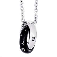 TRUELEMENTS メンズ ローマ数字ダブルリングネックレス ブラック