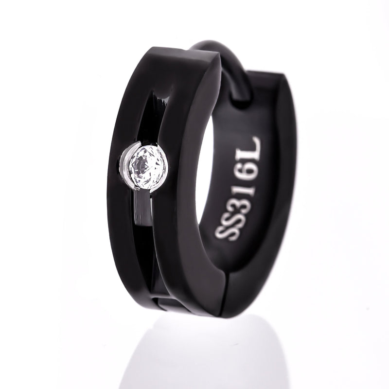 TRUELEMENTS ブラックフープピアス クリアジルコニア