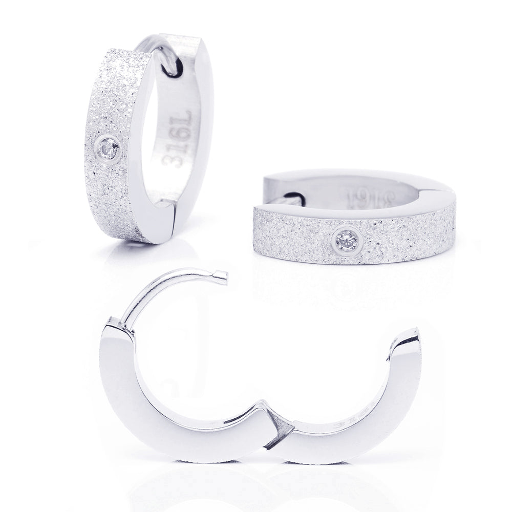 ユニセックス フープピアス 316L シルバー クリアジルコニア 14mm 片耳用 1個売り (TEEST-0033-20SV)