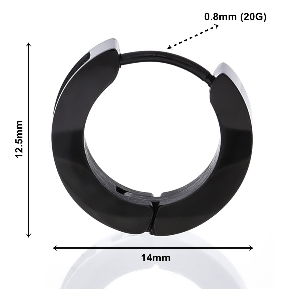 メンズ フープピアス ブラック 2mmブラックジルコニア 片耳用 1個売り (TEEST-0061 BK&BK)