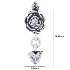 ユニセックス ドロップピアス シルバー925 薔薇 ハート ジルコニア 片耳用 1個売り (TE400-0015)
