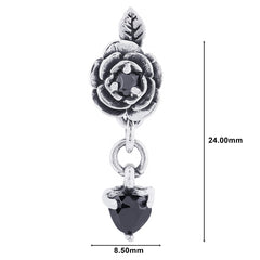 ユニセックス ドロップピアス シルバー925 薔薇 ハート ブラックジルコニア 片耳用 1個売り (TE400-0015)
