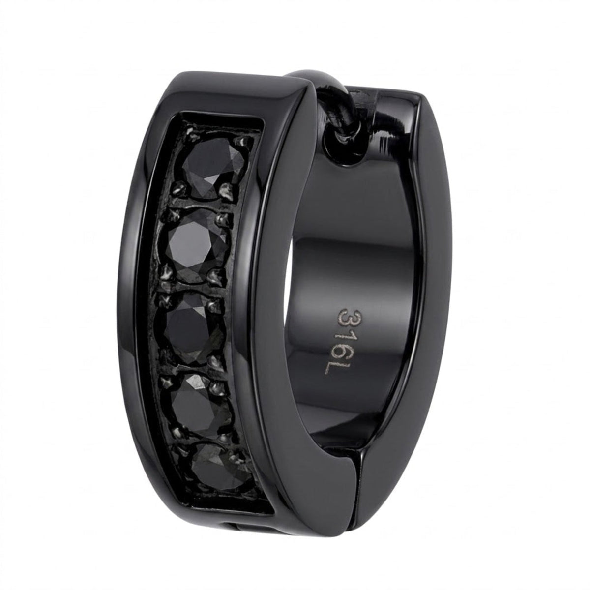 TRUELEMENTS メンズ ブラックフープピアス ブラックジルコニア