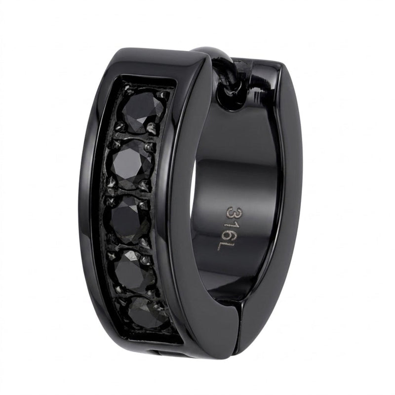 TRUELEMENTS メンズ ブラックフープピアス ブラックジルコニア